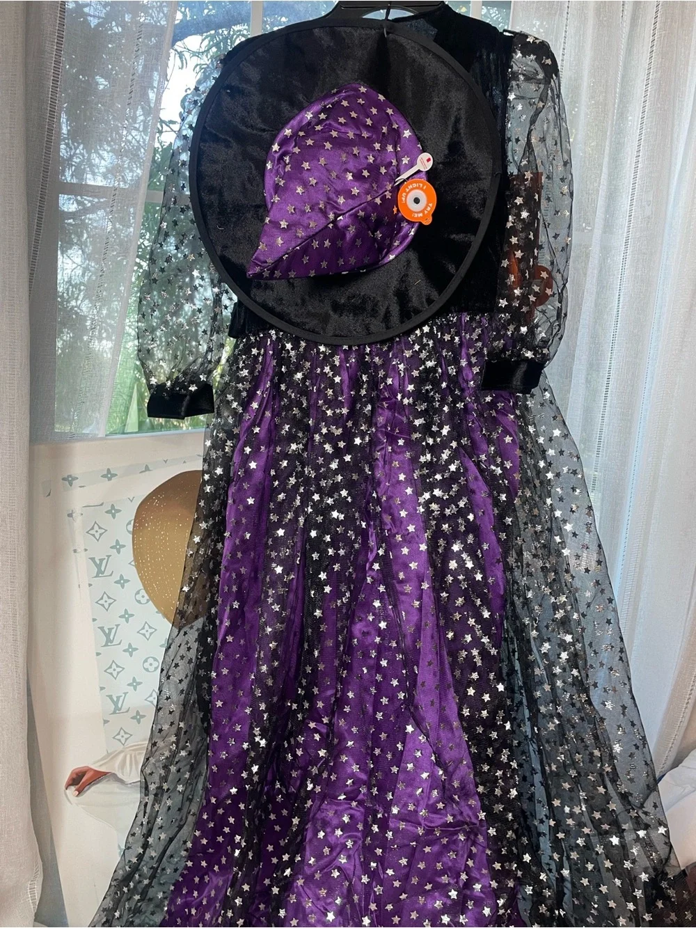Girls' Purple and Black Star Covered Halloween Costume Dress